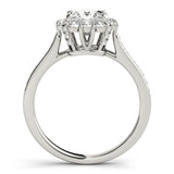 Silver Princess Cut Halo Diamond Engagement Ring with Pave Band and Four-Prong Setting 1