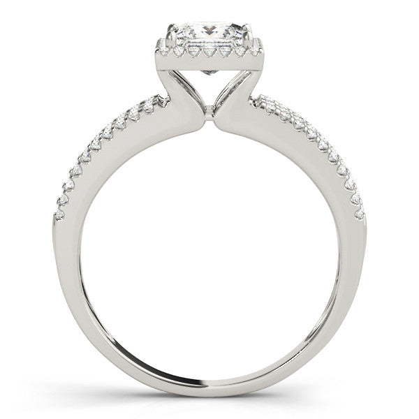 Silver 1.10 Carat D VVS2 Princess Cut Halo Diamond Engagement Ring with Split Shank and Four-Prong Setting