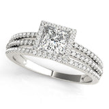 Silver 1.06 Carat E VS1 Princess Cut Halo Diamond Engagement Ring with Split Shank and Four-Prong Setting