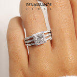 Silver Princess Cut Halo Diamond Engagement Ring with Split Shank and Four-Prong Setting_85