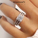 Silver Princess Cut Halo Diamond Engagement Ring with Split Shank and Four-Prong Setting_86
