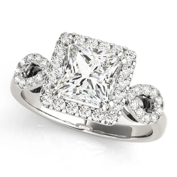 Silver Princess Cut Halo Diamond Infinity Band with Four-Prong Setting