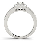 Silver Princess Cut Halo Diamond Pavé Engagement Ring with Milgrain Detailing 1
