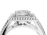 Silver Princess Cut Halo Diamond Ring with Beaded Split Shank and Four-Prong Setting_17