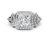 Silver Princess Cut Halo Diamond Split Shank Engagement Ring with Four-Prong Setting_13