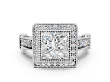 Silver Princess Cut Halo Diamond Split Shank Pave Ring_13