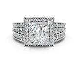 Silver Princess Cut Halo Diamond Split Shank Ring with Prong Setting_7