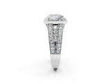 Silver Princess Cut Halo Diamond Split Shank Ring with Prong Setting_9