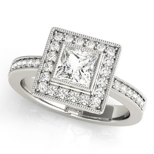 Silver Princess Cut Halo Pavé Diamond Ring