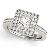 Silver Princess Cut Halo Pavé Diamond Ring
