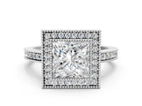 Silver Princess Cut Halo Pavé Diamond Ring_134