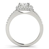 Silver Princess Cut Halo Pavé Solitaire Ring with Four-Prong Setting 1