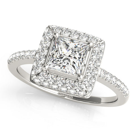 Silver Princess Cut Halo Pavé Solitaire Ring with Four-Prong Setting 2