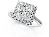 Silver Princess Cut Halo Round Diamond Solitaire Ring with Pavé Band and Four-Prong Setting_13