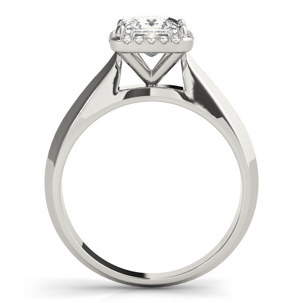 Silver Princess Cut Halo Solitaire Engagement Ring with Square Band and Four-Prong Setting 1