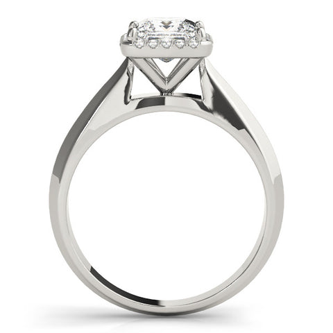 Silver Princess Cut Halo Solitaire Engagement Ring with Square Band and Four-Prong Setting 1