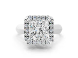 Silver Princess Cut Halo Solitaire Engagement Ring with Square Band and Four-Prong Setting_20