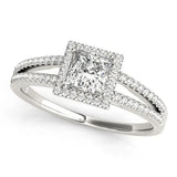 Platinum Fancy Yellow Round Cut Diamond Halo Split Shank Engagement Ring