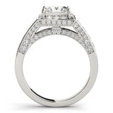 Silver Princess Cut Halo Split Shank Engagement Ring with Four-Prong Setting 2