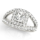 Silver Princess Cut Halo Split Shank Ring with Four-Prong Setting