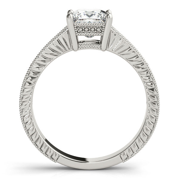 Silver Princess Cut Milgrain Channel Set Engagement Ring with Solitaire Prong Setting 1
