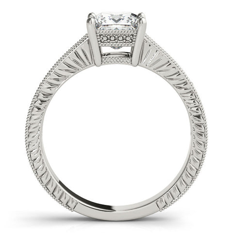 Silver Princess Cut Milgrain Channel Set Engagement Ring with Solitaire Prong Setting 1