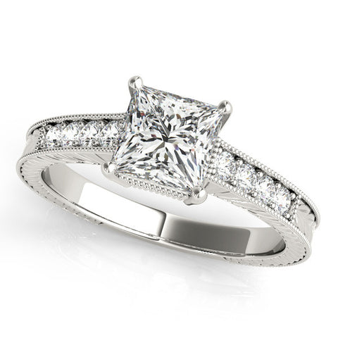 Silver Princess Cut Milgrain Channel Set Engagement Ring with Solitaire Prong Setting 2