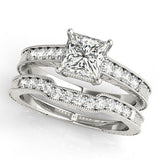 18K White Gold 2.56 Carat E VS1 Princess Cut Milgrain Channel Set Engagement Ring with Solitaire Prong Setting
