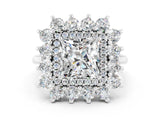 Silver Princess Cut Moissanite Floral Double Halo Engagement Ring with Prong Setting_188
