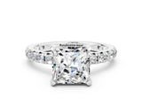 Silver Princess Cut Moissanite Pavé Solitaire Ring with Round Band and Prong Setting_42