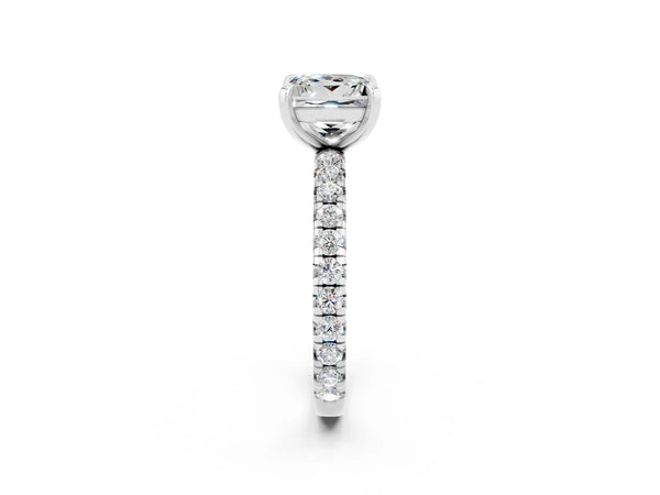 Silver Princess Cut Moissanite Pavé Solitaire Ring with Round Band and Prong Setting