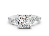 Silver Princess Cut Moissanite Scattered Round Accent Ring with Prong Setting_36