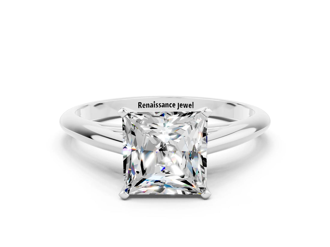 Silver Princess Cut Moissanite Solitaire Engagement Ring with Cathedral Setting and Four-Prong Mount_12