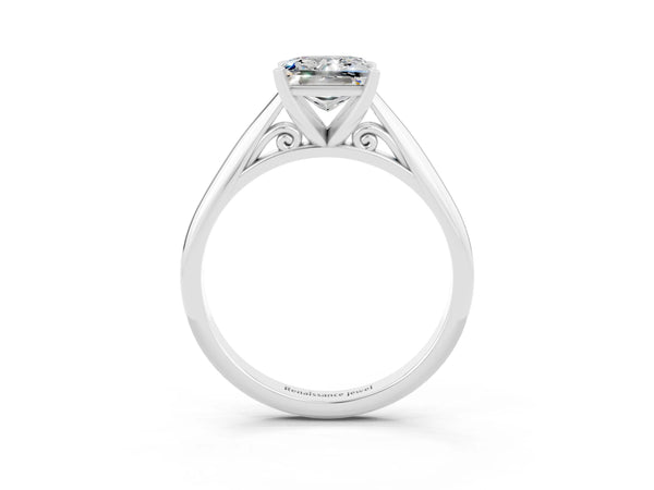 Sterling Silver Princess Cut Moissanite Solitaire Cathedral Engagement Ring with Arched Shoulders