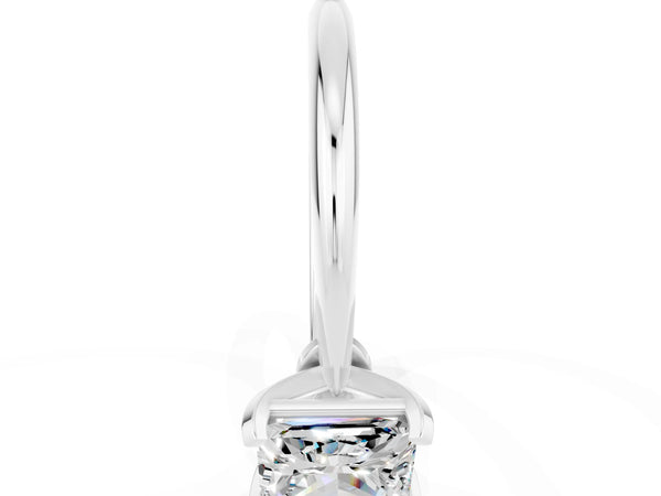 Silver Princess Cut Moissanite Solitaire Engagement Ring with Classic Band and Four-Prong Setting