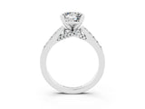 Silver Princess Cut Moissanite Solitaire Ring with Crossover Gallery and Round  Pavé Band_69