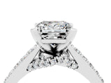 Silver Princess Cut Moissanite Solitaire Ring with Crossover Gallery and Round  Pavé Band_70