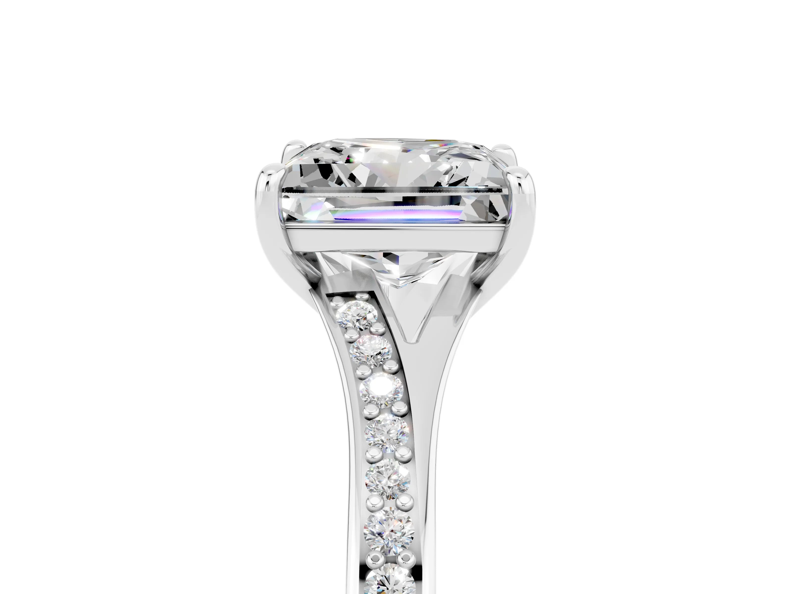 Silver Princess Cut Moissanite Solitaire Ring with Pavé Band and Prong Setting_17