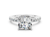 Silver Princess Cut Moissanite Solitaire Ring with Round  Pavé Band and Four-Prong Setting_24