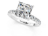 Silver Princess Cut Moissanite Solitaire Ring with Round  Pavé Band and Four-Prong Setting_25