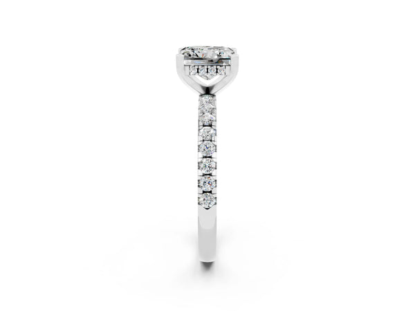 Silver Princess Cut Moissanite Solitaire Ring with Round Pavé Band and Four-Prong Setting