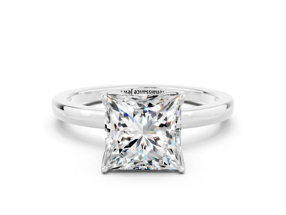 Silver Princess Cut Moissanite Solitaire Ring with Thin Band and Prong Setting_96