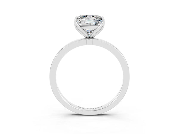 Silver Princess Cut Moissanite Solitaire Ring with Thin Band and Prong Setting