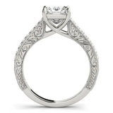 Silver Princess Cut Pave Band Milgrain Solitaire Ring 2