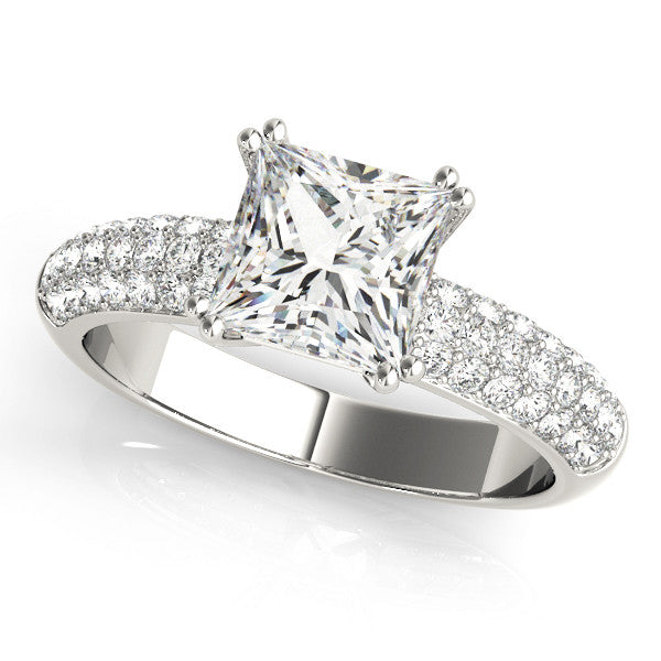 Platinum 7.04 Carat F VVS2 Princess Cut Pave Diamond Engagement Ring with Channel Set Band and Four-Prong Setting