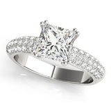 Platinum 7.04 Carat F VVS2 Princess Cut Pave Diamond Engagement Ring with Channel Set Band and Four-Prong Setting