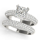 Platinum 7.04 Carat F VVS2 Princess Cut Pave Diamond Engagement Ring with Channel Set Band and Four-Prong Setting