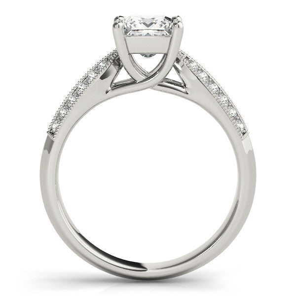 White gold Radiant Cut Cut Pave Split Shank Engagement Ring with Four-Prong Setting
