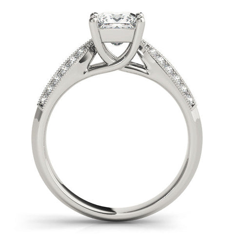 Silver 0.55 Carat E VVS1 Princess Cut Pave Split Shank Engagement Ring with Four-Prong Setting