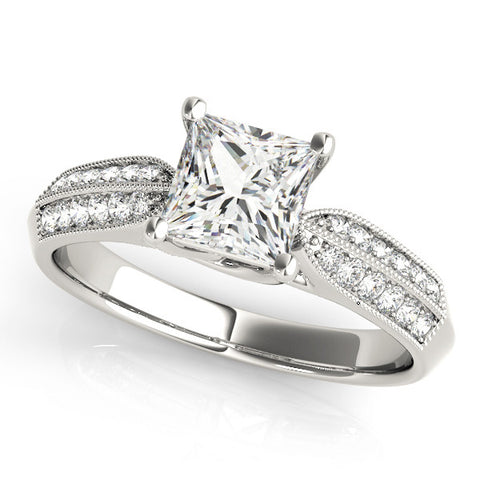 Silver Princess Cut Pave Split Shank Engagement Ring with Four-Prong Setting 2